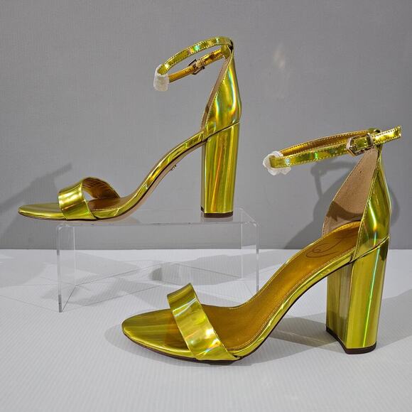 Sam Edelman Yaro Block Heel Sandal Womens 11 Metallic Gold Evening Wedding Party - Picture 2 of 14